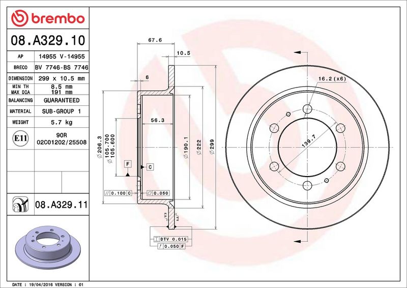 Тормозной диск BREMBO 08A32911