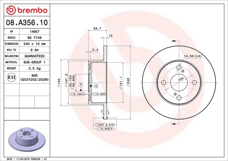 Тормозной диск BREMBO 08A35610