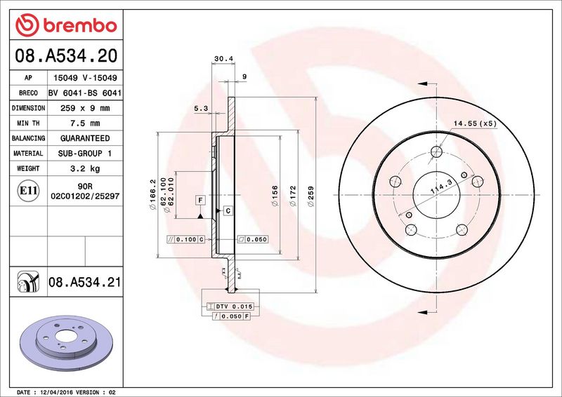 Тормозной диск BREMBO 08A53420