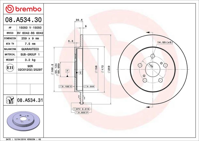 Тормозной диск BREMBO 08A53431