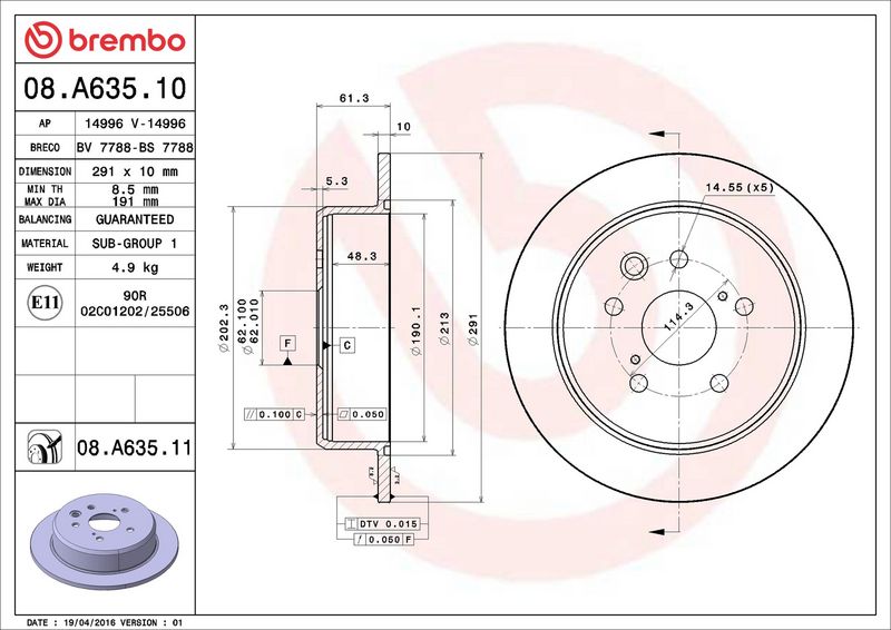 Тормозной диск BREMBO 08A63510