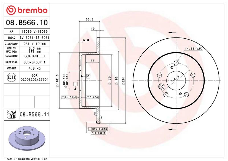 Тормозной диск BREMBO 08B56610