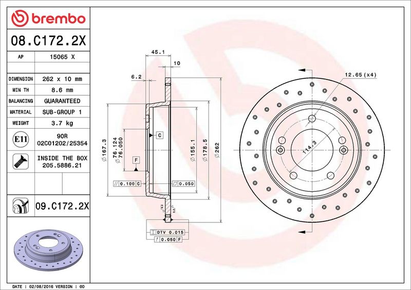 Тормозной диск BREMBO 08C1722X