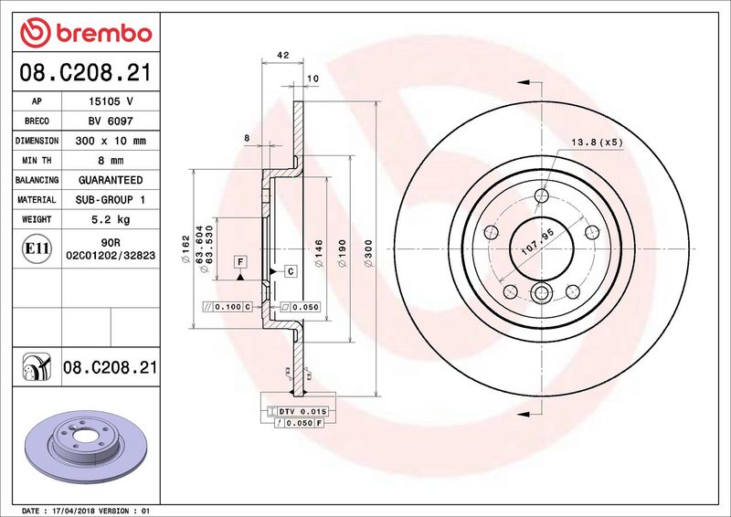 Тормозной диск BREMBO 08C20821