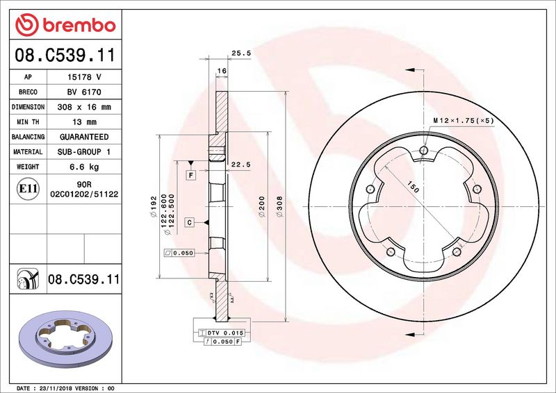 Тормозной диск BREMBO 08C53911