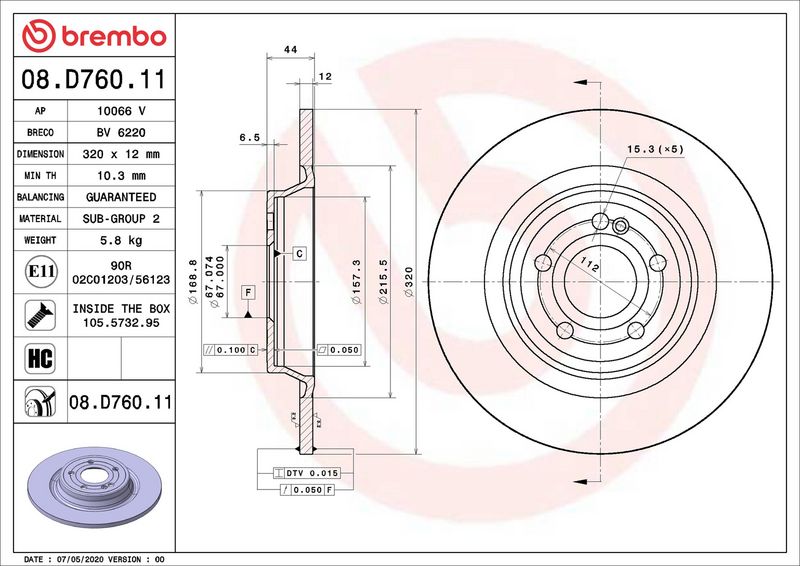 Тормозной диск BREMBO 08D76011