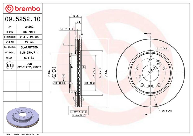 Тормозной диск BREMBO 09525210