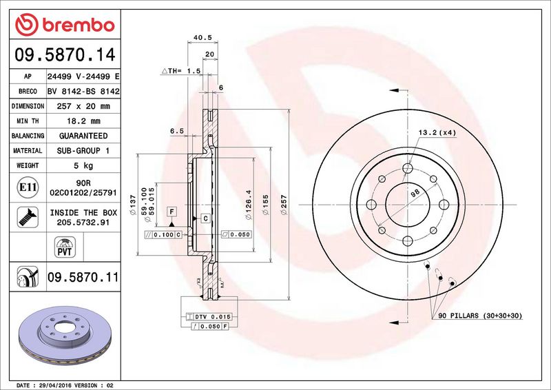 Тормозной диск BREMBO 09587011