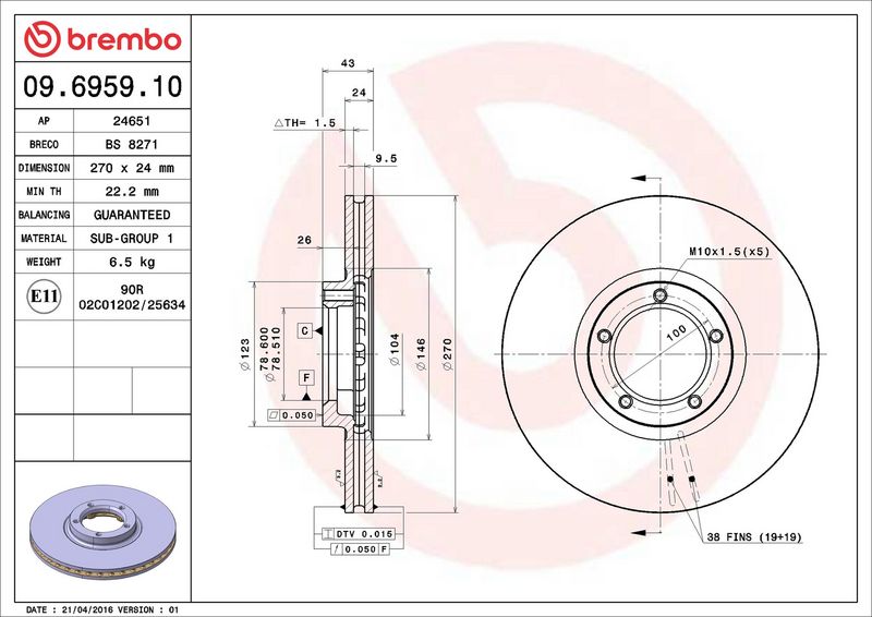 Тормозной диск BREMBO 09695910