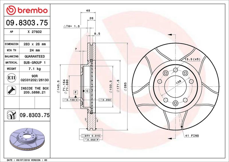 Тормозной диск BREMBO 09830375