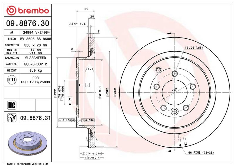 Тормозной диск BREMBO 09887630