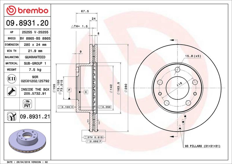 Тормозной диск BREMBO 09893121