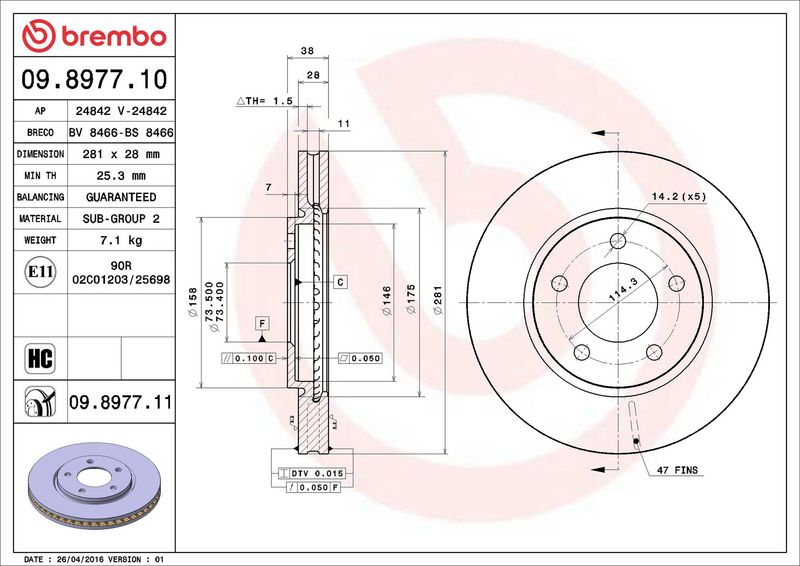 Тормозной диск BREMBO 09897711