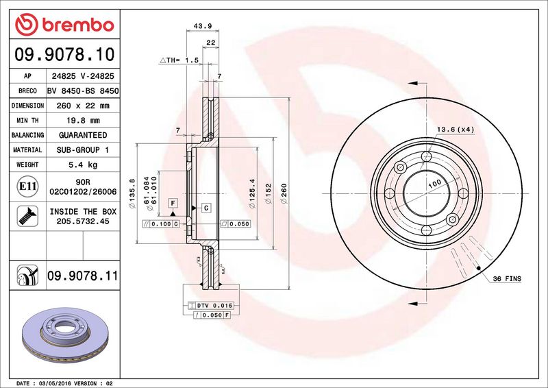 Тормозной диск BREMBO 09907810