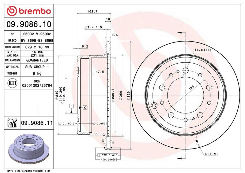 Тормозной диск BREMBO 09908610