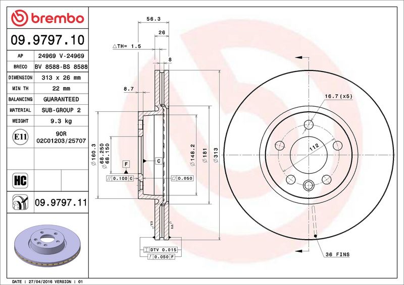 Тормозной диск BREMBO 09979710