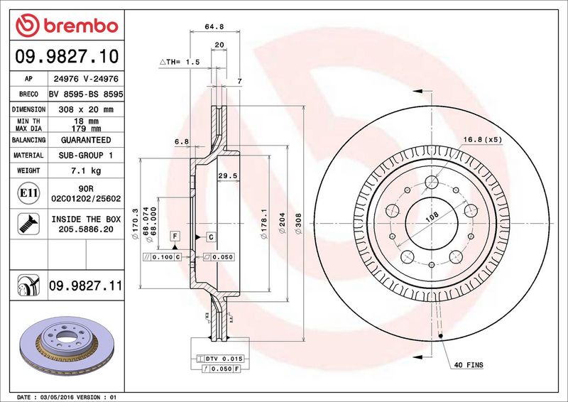 Тормозной диск BREMBO 09982710