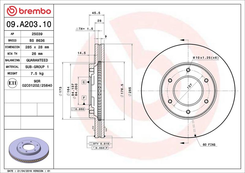 Тормозной диск BREMBO 09A20310