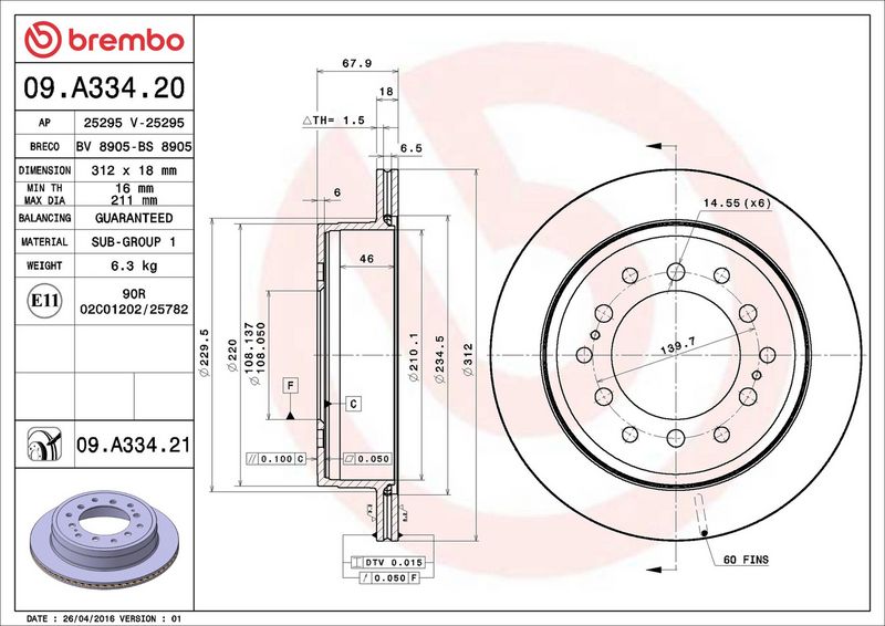 Тормозной диск BREMBO 09A33420