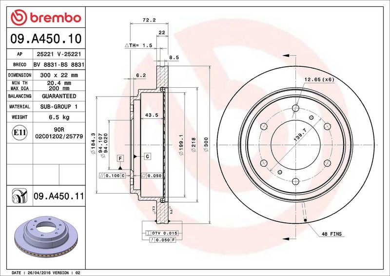 Тормозной диск BREMBO 09A45010