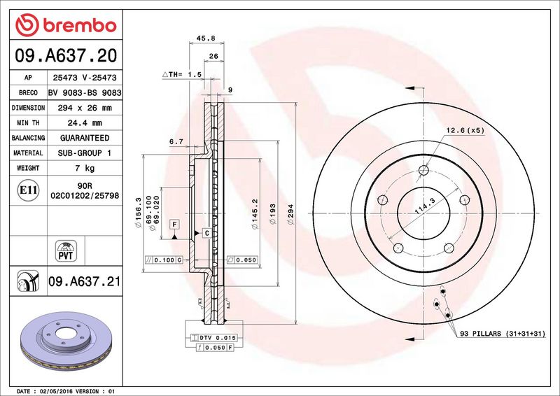 Тормозной диск BREMBO 09A63720