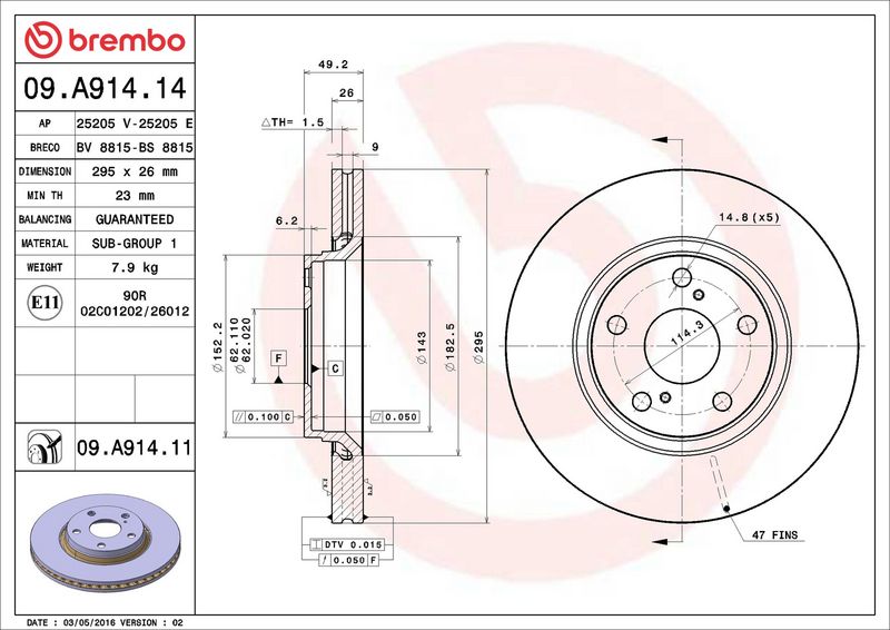 Тормозной диск BREMBO 09A91411