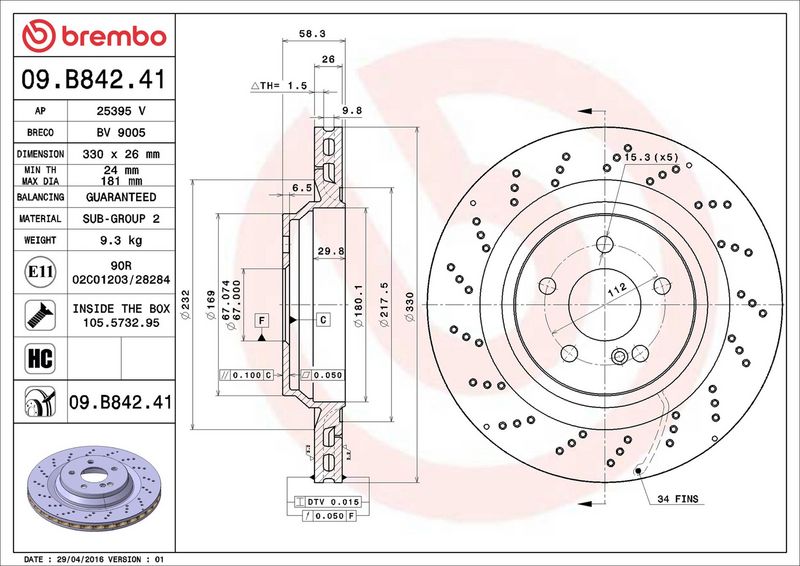 Тормозной диск BREMBO 09B84241