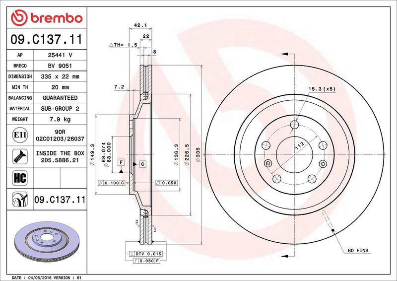 Тормозной диск BREMBO 09C13711