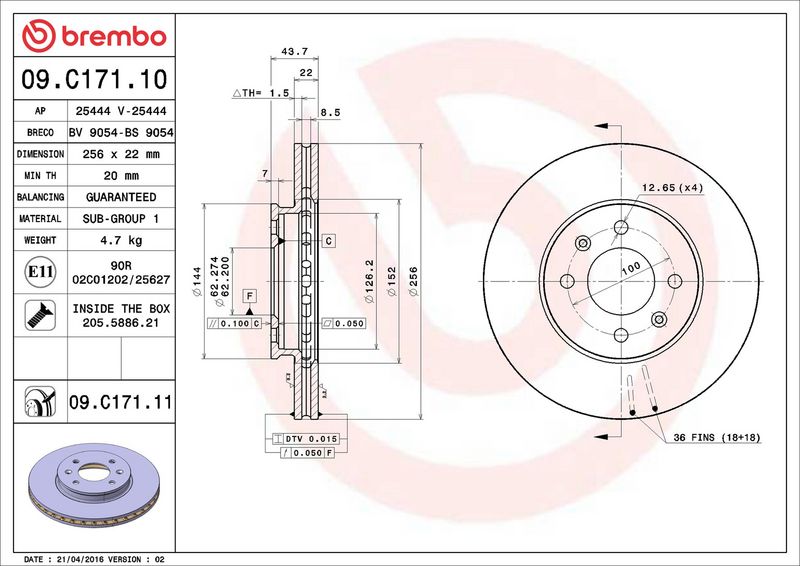 Тормозной диск BREMBO 09C17110