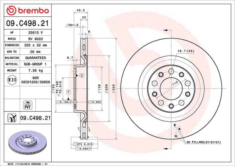 Тормозной диск BREMBO 09C49821