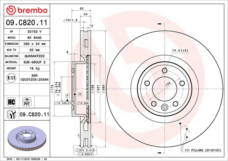 Тормозной диск BREMBO 09C82011
