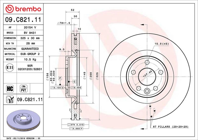 Тормозной диск BREMBO 09C82111