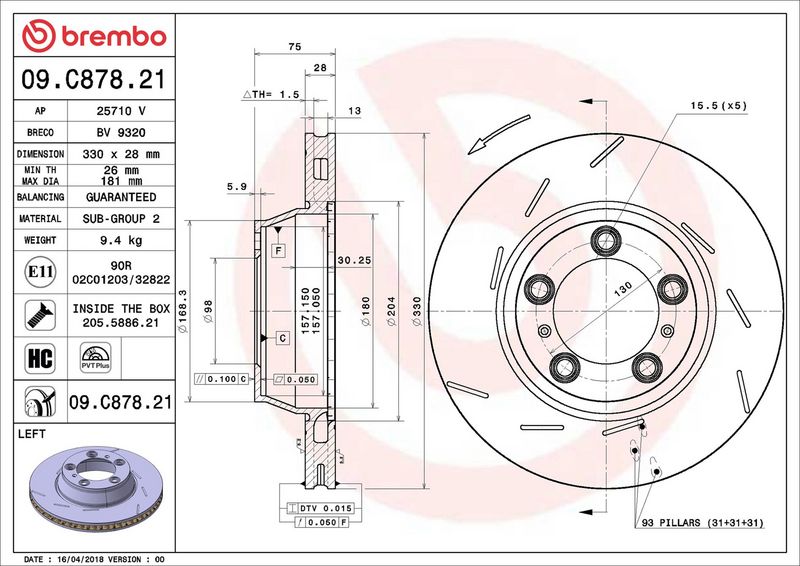 Тормозной диск BREMBO 09C87821