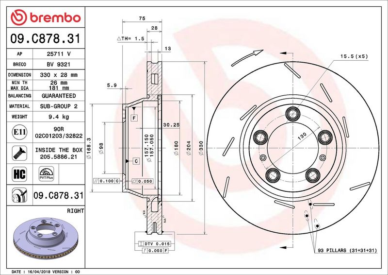 Тормозной диск BREMBO 09C87831