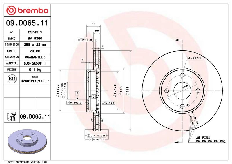 Тормозной диск BREMBO 09D06511