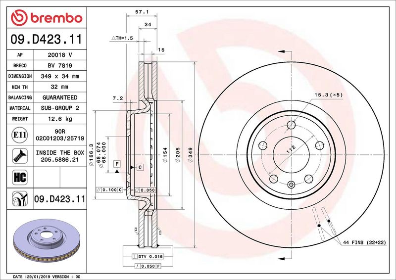 Тормозной диск BREMBO 09D42311