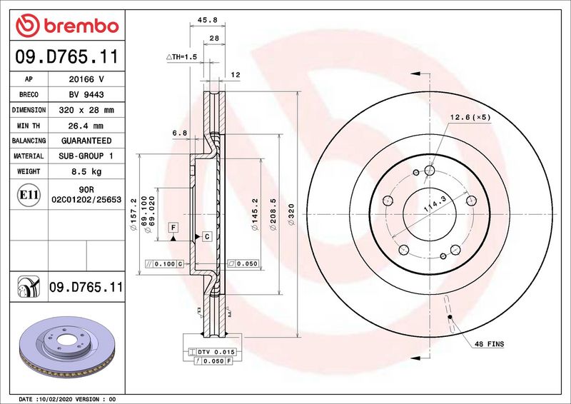 Тормозной диск BREMBO 09D76511