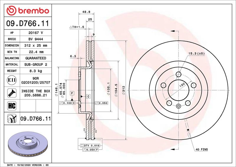 Тормозной диск BREMBO 09D76611