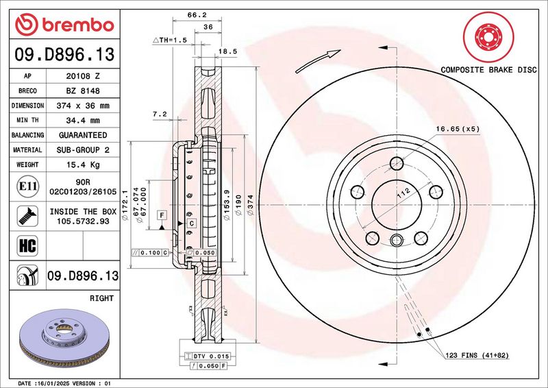 Тормозной диск BREMBO 09D89613