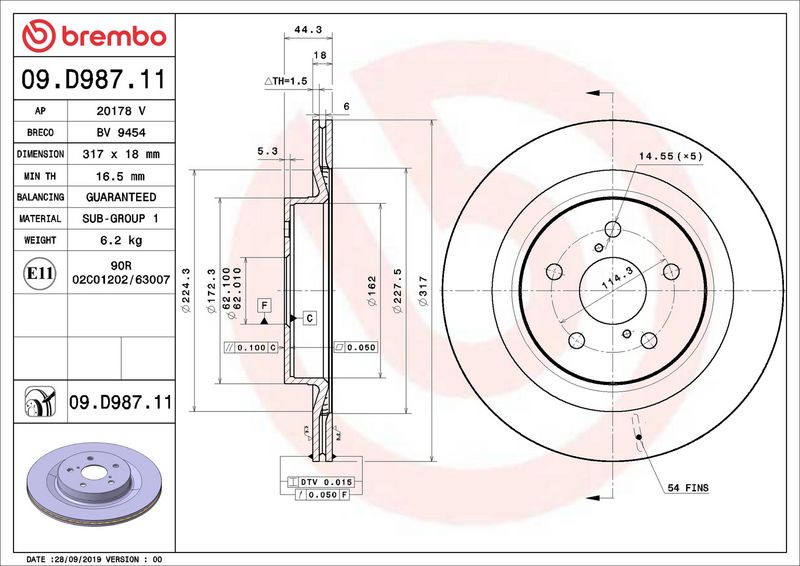 Тормозной диск BREMBO 09D98711