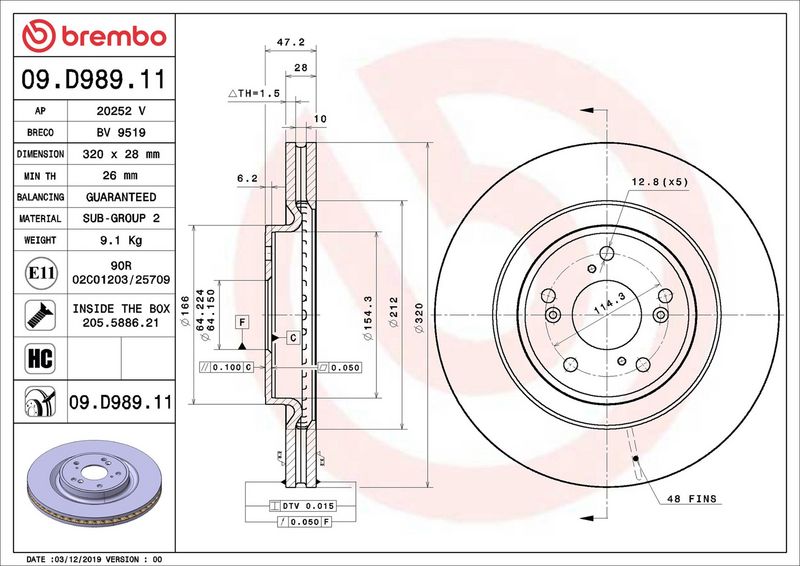 Тормозной диск BREMBO 09D98911