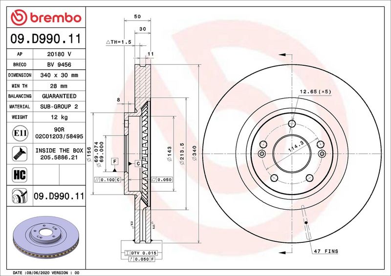 Тормозной диск BREMBO 09D99011