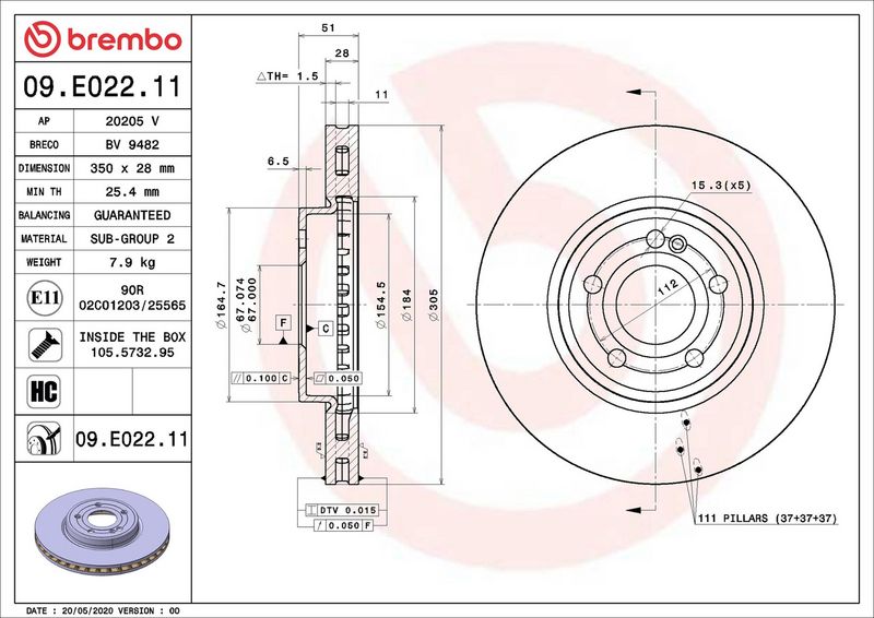 Тормозной диск BREMBO 09E02211
