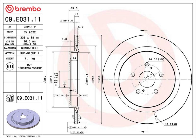 Тормозной диск BREMBO 09E03111