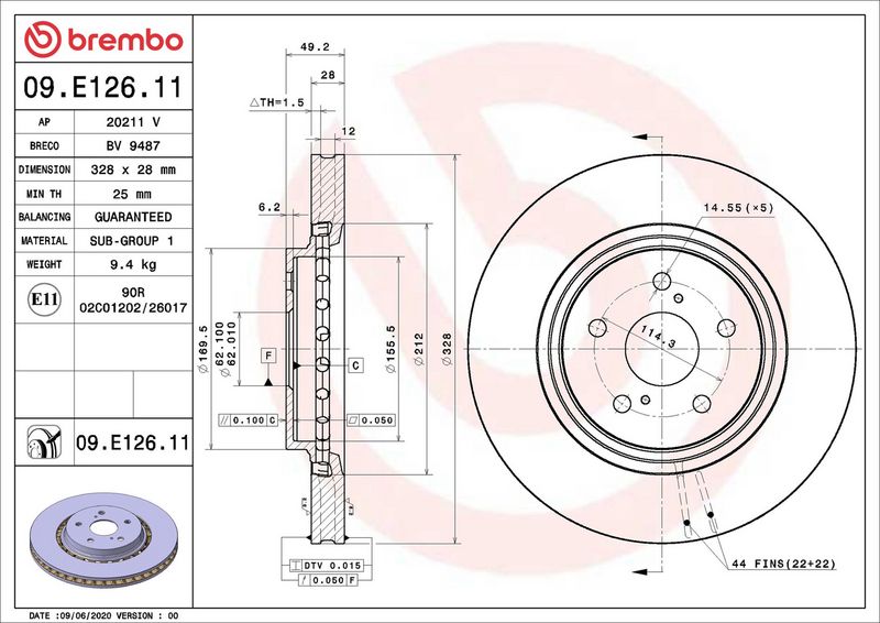 Тормозной диск BREMBO 09E12611
