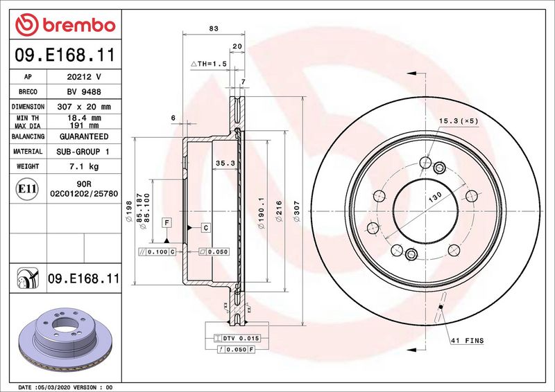 Тормозной диск BREMBO 09E16811