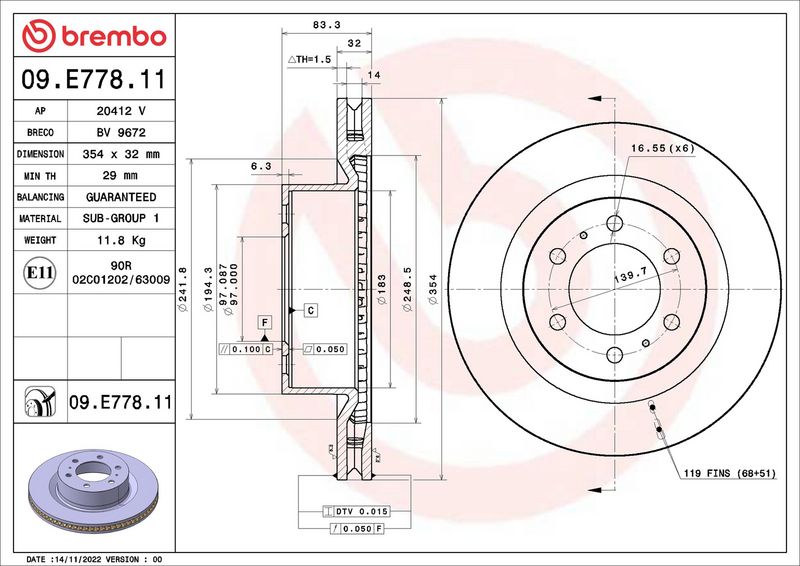 Тормозной диск BREMBO 09E77811