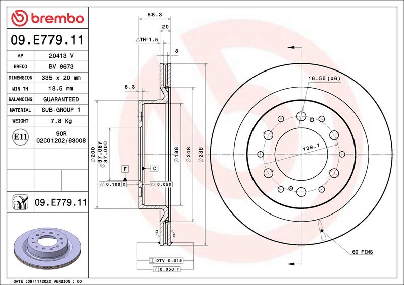 Тормозной диск BREMBO 09E77911
