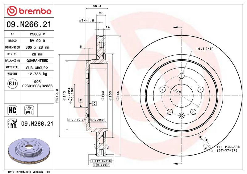 Тормозной диск BREMBO 09N26621