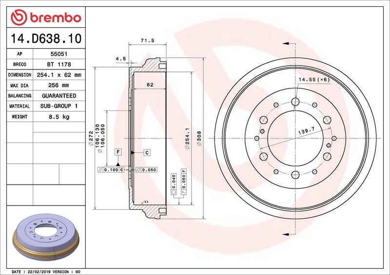 Тормозной барабан BREMBO 14D63810